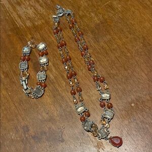 Elegant Silver and Orange Beaded Jewelry Set